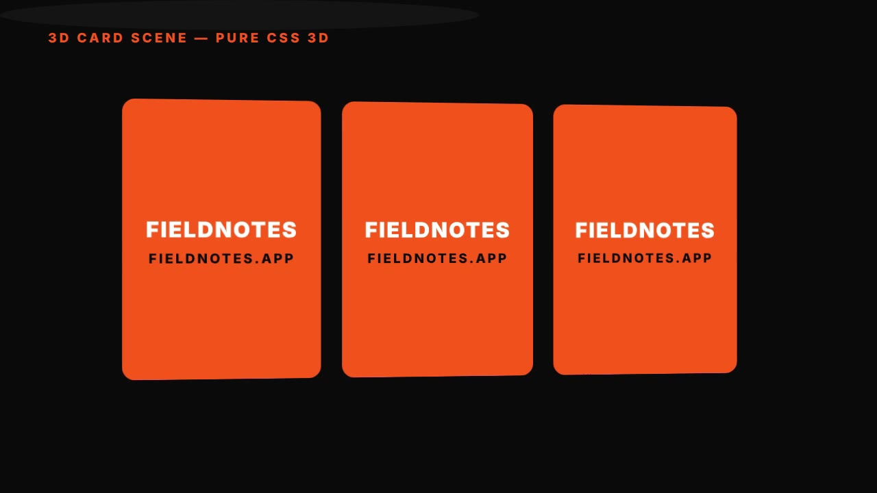 HyperFrames 3D card scene prompt — CSS 3D cards