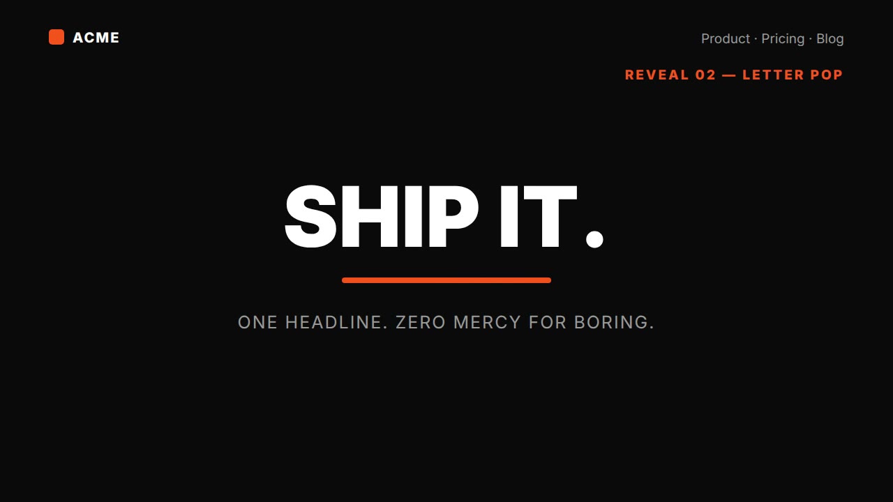 HyperFrames animated headline prompt — hero text film