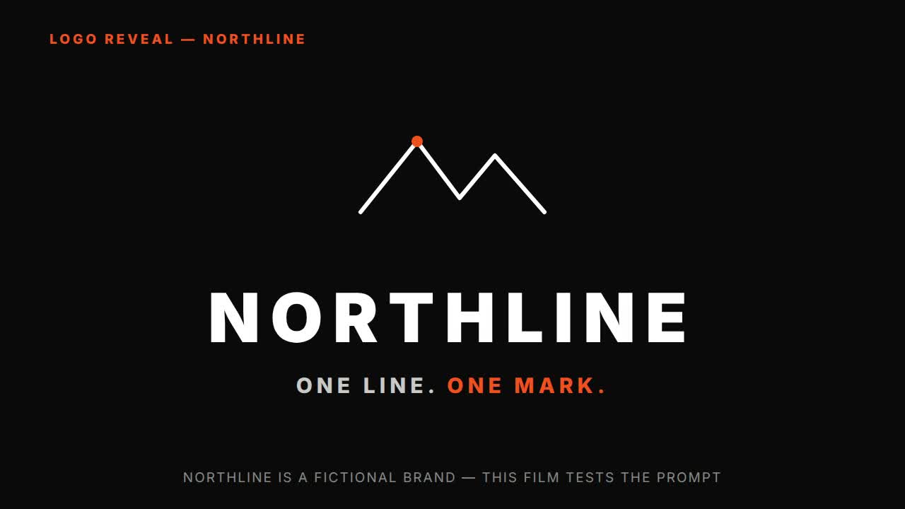 Logo reveal prompt — minimal line draw — HyperFrames prompt (one line draws the mark, then the name lands)
