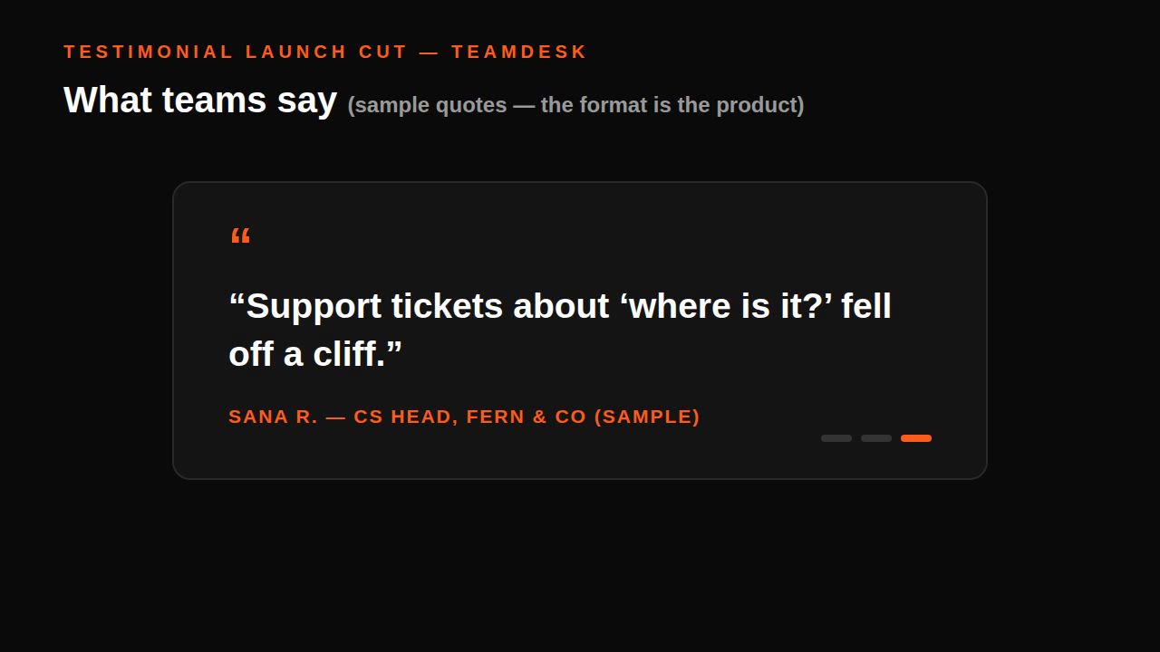 Testimonial launch cut — Remotion prompt (quote cards + logo wall)