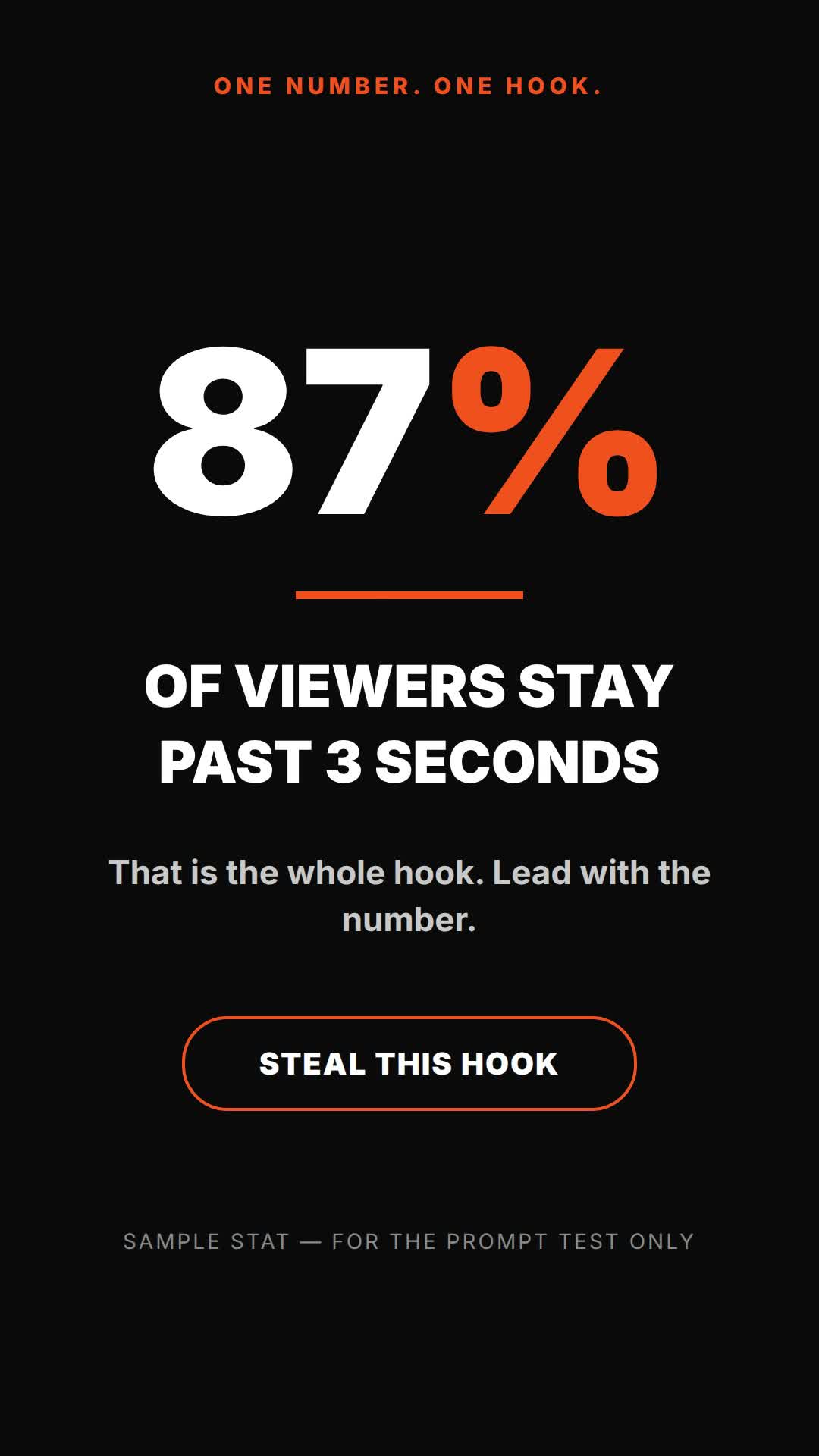 Stat hook prompt — one big number (vertical) — HyperFrames prompt (87% count-up + label)